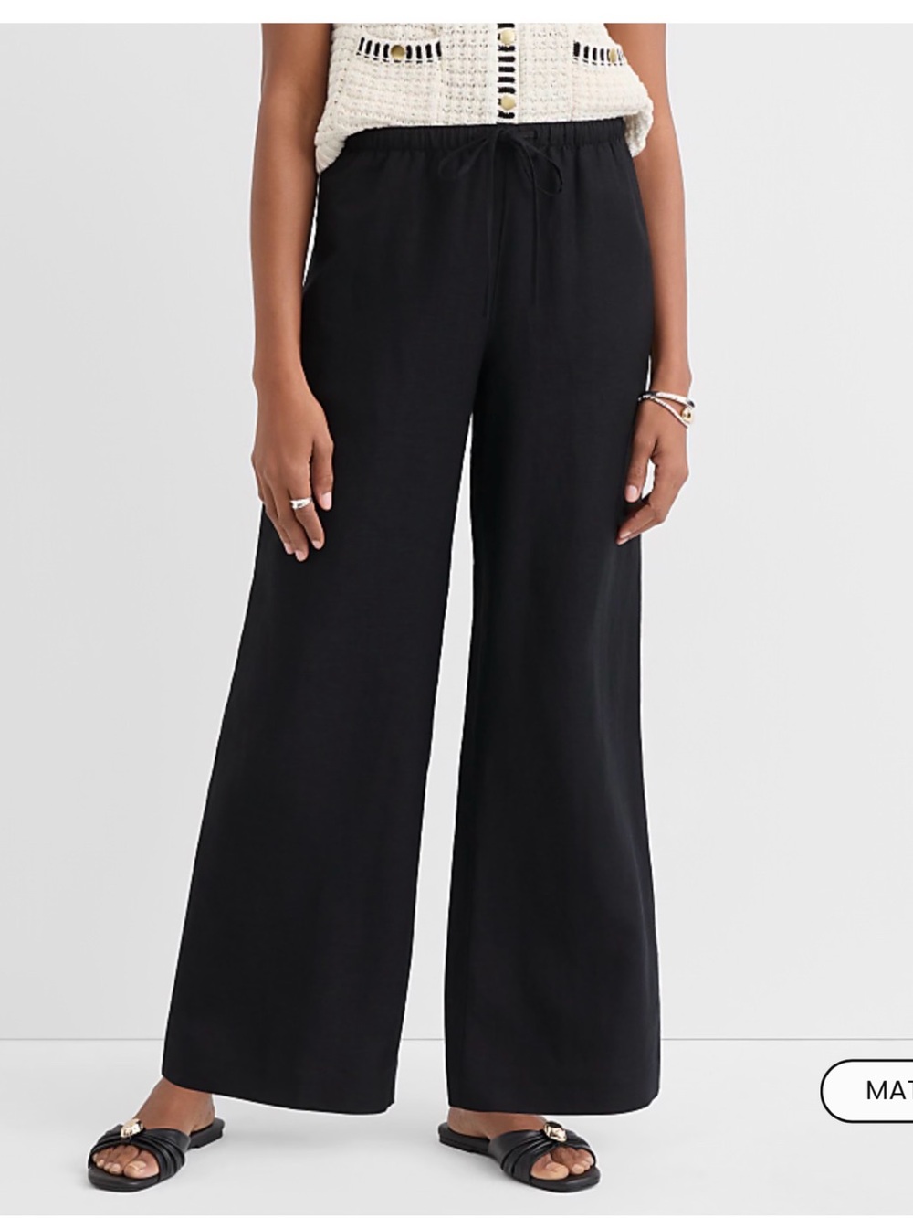 Ann Taylor Black Drawstring Pull On Linen Pants